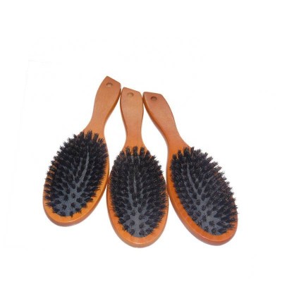 Natural eco friendly bamboo wooden boar bristle paddle cushion hair brush mixed nylon pins