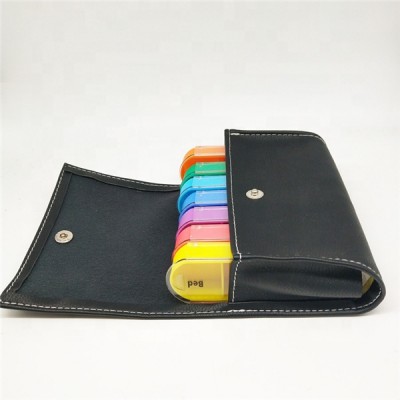 New design Pill Organizer Box Weekly Case-Includes Black Leather PU Carrying Case