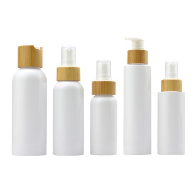 60/100/150ml Custom size OEM plastic bottle with bamboo lotion pump sprayer  PP bottle