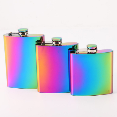 6/7/8 OZ Gradient Rainbow colors hip Flask 304 Stainless Steel Wine Alcohol Liquor Flask for Girl/Women Hand size Pocket Flask