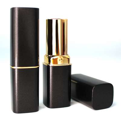 Factory hot sales wholesale gold rim/circle empty lipstick tube simple black/gold square lipstick container