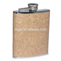 Logo Customized Wooden Leather Cover Stainless Steel Hip Flask