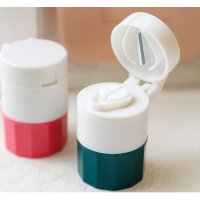 Portable plastic pill box with grinding